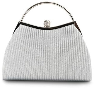 Michelle Moon - Pochette Donna Elegante Argento per Matrimoni, Feste ed Eventi | Clutch Argento a Tracolla, Ideale Borsa Elegante Donna Cerimonia con Strass; Borsa a Mano Donna per Occasioni Speciali
