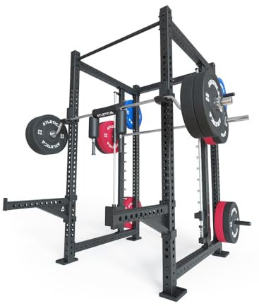 Atletica R8 Spectre Long | Power Rack | Smith Machine inklusive | Latzug-Anbau mit Leg Blocker optional | 3mm Stahl Größe inklusive Latzug - Weight Stack (Steckgewichte)