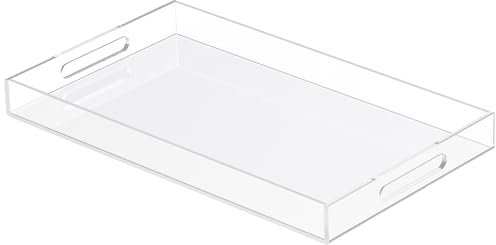 KHUBVIX Acrylic Tray 20×12 with Cut Handles - Spill Proof Decorative Tray is an Ideal Countertop Organizer for Living Rooms, Ottoman Coffee Tables, Offices, Kitchens & Serving Guests