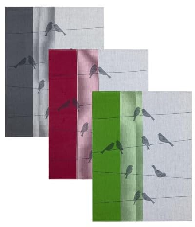 Kracht 3er Pack Halbleinen Geschirrtücher Zugvögel