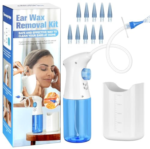 AYBUY Kit de Retrait de Cérumen, Kit de Nettoyage Manuel pour Lave-oreille, Nettoyant auriculaire Safe Effective pour adultes&enfants