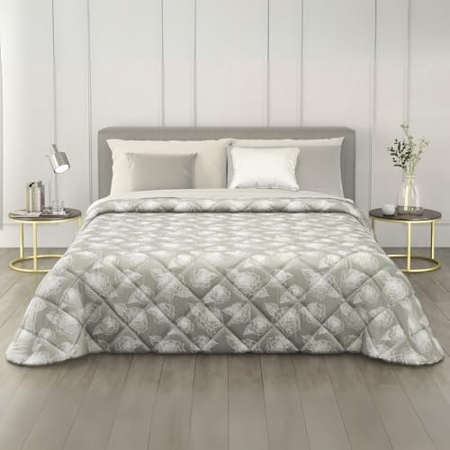 MAXIME MAISON - Trapunta Invernale Matrimoniale 260x260cm in Raso Jacquard, Piumone Matrimoniale Invernale (300gr/mq) Copriletto in Pregiato Raso Jacquard Made in Italy (Bouquet Grigio)