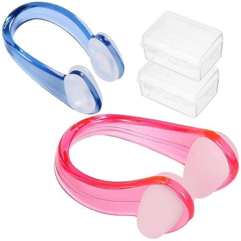 Tinkber 2 Piezas Clip Nariz Silicona, Pinzas Nariz Nadar, Protectores Nariz Natación, Clip Nariz Impermeable, Tapón Nasal Protector Gel Sílice, Adecuados para Niños,Adultos,Principiantes (Azul+Rosa)