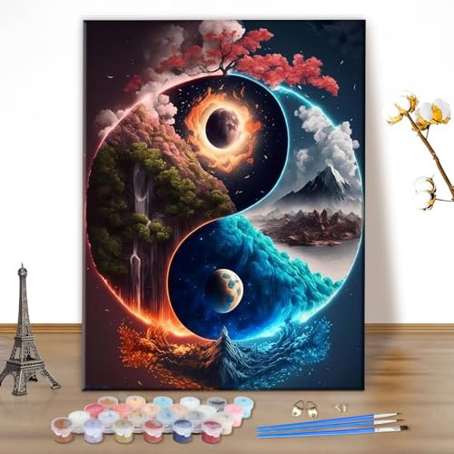MEIYUDA Peinture par Numero Adulte, Yin et Yang Kit de Peinture à l'Huile sur Toile par Numéro, Débutants Peinture Acrylique Pigmentée, Decoration Maison Cadeau 40x50cm(sans Cadre)