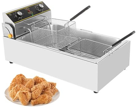 Freidora Industrial Hosteleria 22 Litros, Freidora de Aceite 3200W, Control de Temperatura de 60-200°C, Temporizador de 60 Minutos para Cocina y Comedor 220V(63.5 * 34 * 30.5cm)