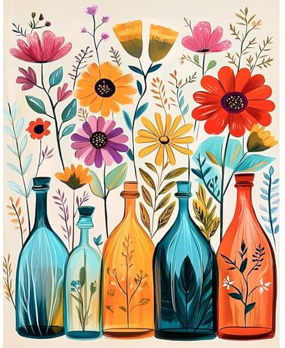 DAERLE Flores de colores Kit de Pintura por Números para Adultos en Lienzo con Pigmento Acrílico, Botellas de cristal de colores, Pintura al Óleo DIY para Decoración del Hogar 30x40cm