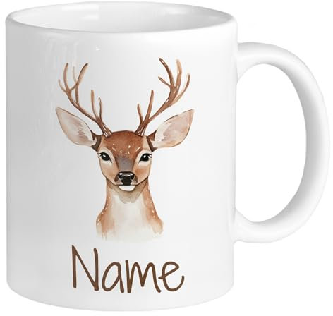 GRAZDesign Taza infantil personalizada con diseño de ciervo – Taza personalizada para niños con su propio nombre