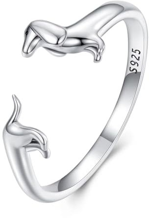 Dachshund Ring für Mädchen, Haustier mit verstellbarer Öffnung, 925 Sterling Silber Geschenk für Damen, Enkelinnen und Mädchen
