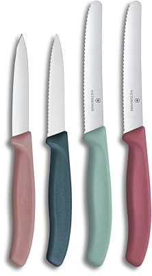 Victorinox Swiss Classic Set de Cuchillos para Frutas y Verduras, 4 piezas, Hoja Afilada, Recta y Dentada, Hecho en Suiza, Colorido