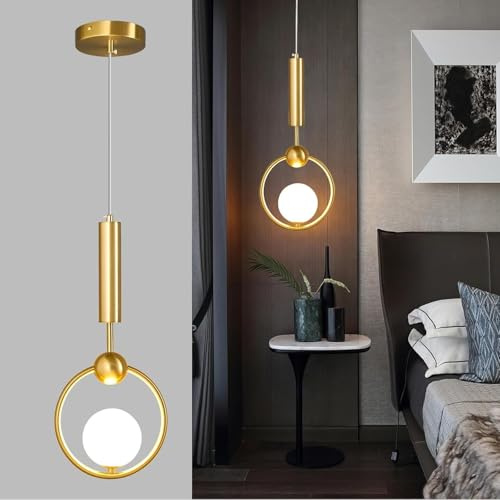 Stesulfr Moderne kugelförmige Pendelleuchte aus Glas Nachttisch schlichter goldener Kronleuchter Hängelampe aus der Mitte des Jahrhunderts mit einstellbarer Kücheninsel Esszimmer Schlafzimmer Eingangs