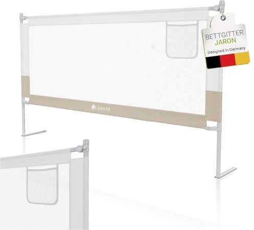 Juskys Baby Bettgitter Jaron 180 cm - höhenverstellbar, kombinierbar & klappbar - Bett Rausfallschutz für Kinder - Bettumrandung Kinderbett - Beige