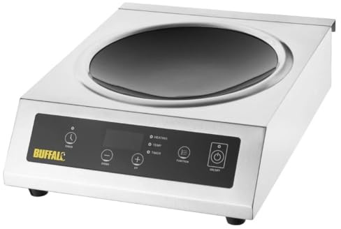 Buffalo 3kW Single Zone Commercial Induction Wok, Stainless Steel | Delivers instant, flameless heat directly to compatible pans, reducing professional kitchen ambient temperatures.
