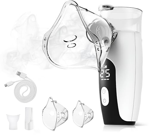 Inhalator Vernebler Inhaliergeräte für Erwachsene, Leise Ultraschall Inhalationsgerät Kinder, inhalationsgerät Set mit Mundstück und 2 Maske, 3 Geschwindigkeiten, C, Akku Hält Lange-Blau KE-N11