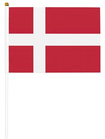 Dänische Flagge, 6 Stück & 10 Stück, Handflagge, Banner auf Stab, kleine Flaggen für Paraden, Party, Bar, Geburtstag