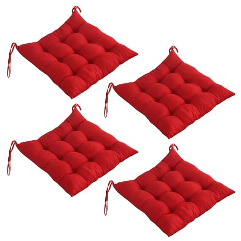 4er Set Sitzkissen 40x40 cm - weiche Indoor & Outdoor Kissen mit Riemen, Stuhlkissen, widerstandsfähige & robuste Sitzpolster für Außenbereich, für Stuhl Hocker Küche Esszimmer Garten Büro (Rot)