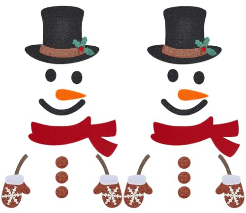 GORGECRAFT 2 Set Mit Filz Verzierter Schneemann Weihnachtstürdekorationen Cartoon Schneemann Weihnachtsparty Vliesstoffe Fenster Wandaufkleber Türabdeckung Abnehmbar Für Zuhause Geschäft Feiertagsdeko