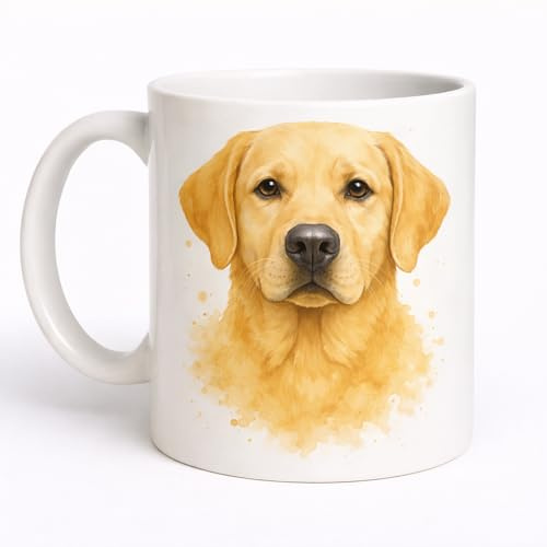 Brew Crew Gifts Yellow Labrador, Watercolour Mug, White Ceramic, 11 oz, Double-Sided Print, Dishwasher Safe, Contemporary Style, Hot Beverages