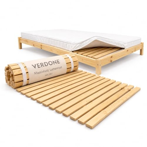 Verdone Lattenrost 90x200 cm - Rollrost aus Massivholz, 23 stabile Latten | Rolllattenrost mit 23 Massivholzlatten, 34 mm Leistenabstand, vormontiert, rollbar und stapelbar - für viele Matratzenarten