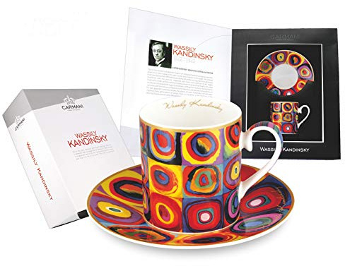CARMANI - Teetasse und Untertasse, Fine Bone China, mit Wassily Kandinsky Quadrate mit konzentrischen Kreisen 250ml