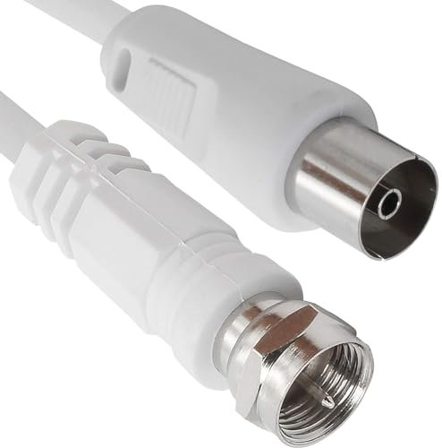 CABLEPELADO Cable Antena-satelite | Cable TV Sat 75 Ohm | Conector coaxial Hembra a Conector Tipo F Macho | HDTV, DVB-T2, DVB-C, DVB-S, TV y Radio | Blanco | 2.50 Metros