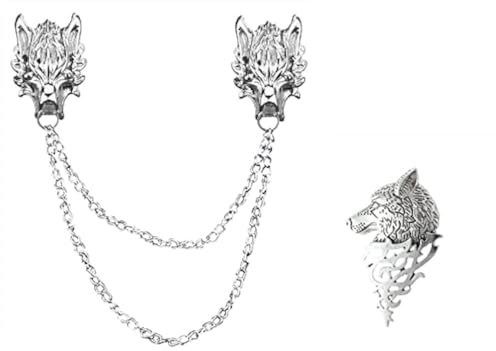 EPRHY Silberkette Drache Wolf Tiger Brosche Kragen Pins Ginkgo Biloba Revers Pin Brosche Pins Herren 1 Stück