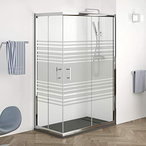 Mampara de Ducha ANGULAR Puertas correderas - EstiloBaño© MIAMI - SERIGRAFIA - 4 hojas cristal templado - 【80x70 (intervalo 78,5-80 x 68,5-70】 - Varias Medidas Disponibles
