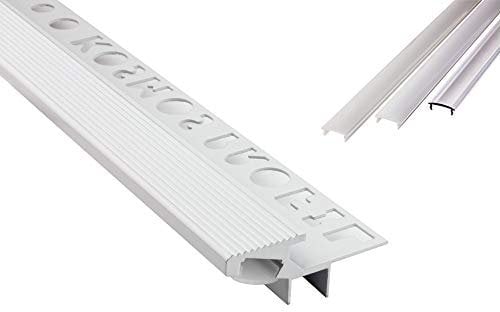 T-40 20° LED Alu Fliesenprofil Treppenprofil Stufen 10mm weiss + Abdeckung Abschlussleiste Fliesen für LED-Streifen-Strip 2m milky