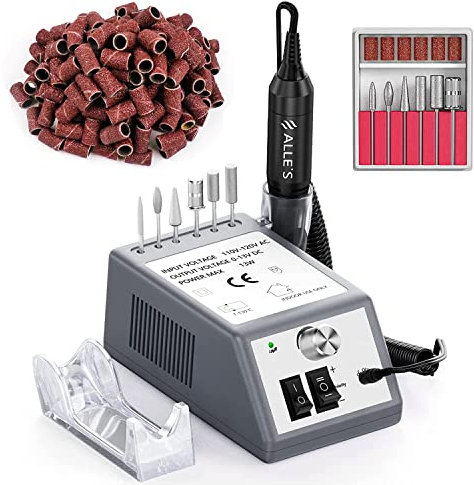 Alle's Ponceuse pour Ongles Professionnel, Lime a Ongle Electrique,20000 RPM Kit de Manucure et Pédicure Professionnel avec Vitesse et Direction Réglables,avec 100 Bandes de Ponçage,Gris