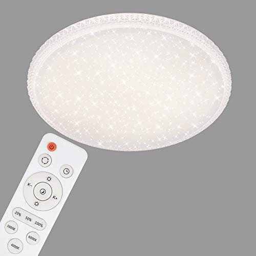BRILONER - LED Deckenlampe mit Fernbedienung, Sternenhimmel, einstellbar von warmweiß bis kaltweiß, LED Lampe, Deckenleuchte, Wohnzimmerlampe, Schlafzimmerlampe, Küchenlampe, 60x8,2 cm, Weiß