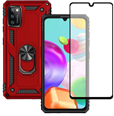 Yiakeng Samsung Galaxy A41 Hülle, Samsung A41 Hülle, Mit Handyhülle Schutzfolie, Stoßfest Schutzhülle Mit Ring Standfunktion Case Cover für Samsung Galaxy A41 (Rot)