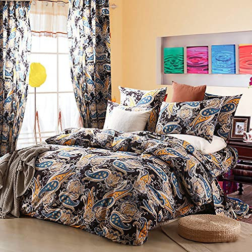 Freyamy Boho Bettwäsche 155x220cm Bohemian Mandala Blumen Wendebettwäsche Indisch Microfaser Schwarz Bunt Bettbezug mit Reißverschluss und 1 Kissenbezug 80×80…