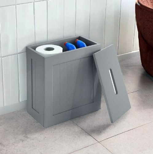Faboer Slimline Wooden Bathroom Storage Unit, Toilet Roll Paper Cabinet, Compact Shaker, Multi-Purpose Cleaning Tidy Box (Grey)