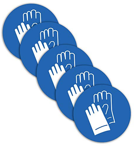 STROBO 5 pegatinas de Uso obligatorio de guantes de protección 9,5 cm de diámetro, señales de advertencia con protección UV para exteriores e interiores