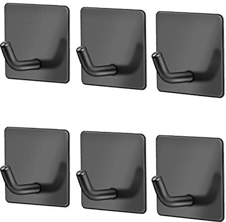 JS Handtuchhaken 6 Stück Selbstklebend Schwarz Haken Klebehaken Ohne Bohren Handtuchhalter Kleiderhaken Wandhaken Bademantelhaken und Badzimmer