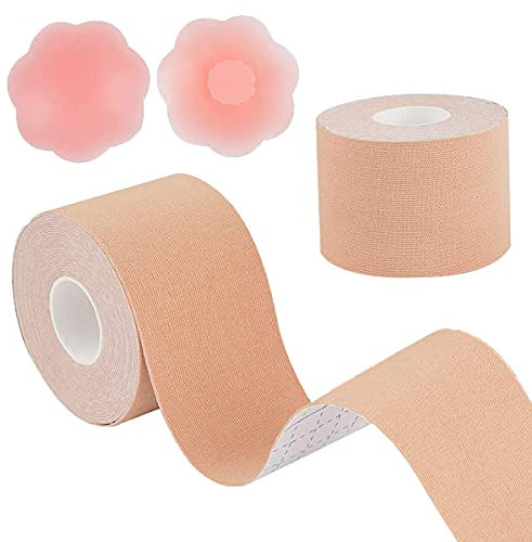 HHOOMY Brust Boob Tape BH Lift Up Selbstklebendes Push-Up-Band Brustpasteten mit Silikon-Nippelabdeckungen DIY Lift Tape für Frauen Große Brüste A-E Körbchen(2Stück)