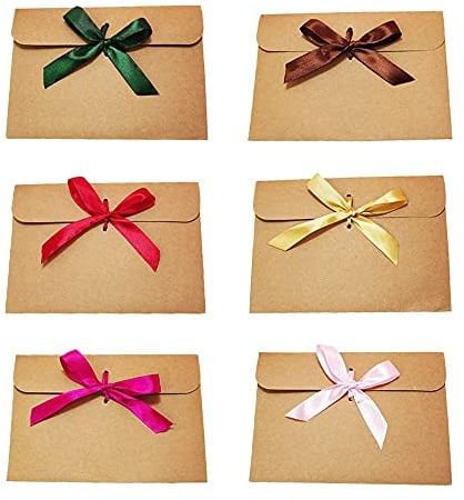 30 Stück Hochwertiger Umschlag Aus Kraftpapier, Mini Retro Kraftpapier, Geschenk Kartenumschlag, mit 30 Bändern (6 Farben), für Handgemachte Einladungen, Postkarten, Briefe, Urlaubskarte