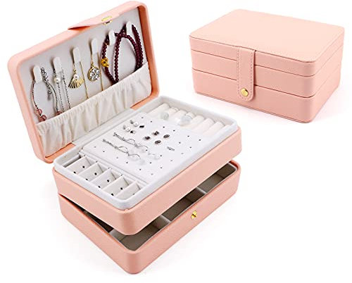 Beowanzk Schmuckaufbewahrung für Mädchen und Damen, Schmuckkästchen Reise, Schmuck Organizers, Schmuckkasten, Jewelry Box Aufbewahrung Ohrringe, Armreifen, Ohrstecker, 3-Lagige(Rosa)