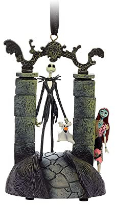 Disney Store Décoration Officielle Jack Skellington et Sally Chantant à Suspendre, 11 cm, Sapin de Noël Jouant « Jack's Lament », Sculptée Avec Détails