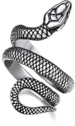Bestyle Ring für Herren Jungen Damen Punk Schlange Fingerring Edelstahl Kobra Ring Vintage Schlangenschmuck für Geburtstag Weihnachten Silber 54.34(17.35)