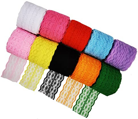 Gemischte Spitzenband, 10 Stück Multiple Colors Farbe Blumenmuster Stoff Lace Ribbon, ähen DIY Scrapbooking Hochzeit Party Geschenkbox Weihnachten Dekoration 10M x 45mm