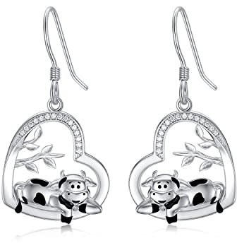 LONAGO Kuh Ohrringe 925er Sterling Silber Süß Kuh mit Lebensbaum Ohrhänger Schmuck für Damen