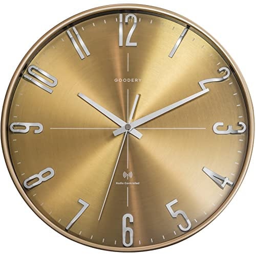 GOODERY Funkwanduhr Ø 30 cm Leise 3D | Große, Moderne, Analoge Wanduhr ohne Laute Tickgeräusche, Fast lautlos | Dekoration für Jede Wand | Uhr, Funk | Funkuhr | Gold