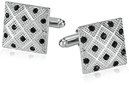 BCughia Manchettenknoepfe Klein, Vater Geschenke Silber Schwarz Rostfreier Stahl Zirkonia Quadrat Manschettenknöpfe zur Hochzeit Neujahr 18x18mm
