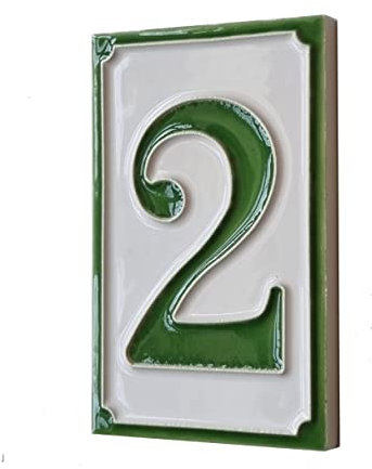 House Numbers Hand-painted Italian Ceramic Numbers Tiles Simple Green Design, Tile Size: 11cm x 7cm (Green Number 2)