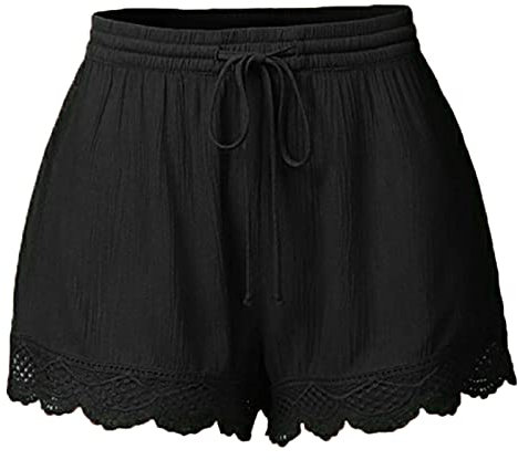 Haiorziyou Yoga Shorts Damen Kurz Sexy Shorts Sommer Elegant Freizeitshorts Spitze Seilbindung GroßE GrößE Stoffhose Tunnelzug Elastische Lose Fit Sport Shorts Hosen Leggings Hosen Sport Shorts