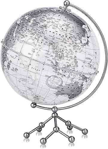 Globus Silver World Globe, transparente Globen, 25,4 cm, Erdkugeln aus Acryl, Acryl-Erdkugel mit Metallstativ, aktuelle Kartographie Aktualisiert