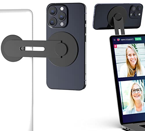 Continuity Magnetic Laptop Phone Holder - 180° Adjustable Continuity Camera Adapter Compatible with MagSafe for iOS 16 & macOS Ventura, Slim Laptop Mount Computer Expansion Bracket for Smartphone