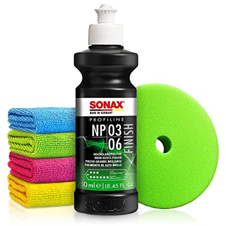 Autopolitur Set: Sonax Profiline NP 03-06 Hochglanzpolitur (250ml) - Anti-Hologramm-Politur zum professionellen Polieren von matten und verkratzten Lacken - Auto polieren, Glanzpolitur | 6-teilig