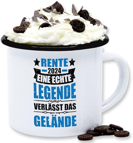 Emaille Tasse Blechtasse - Rentner - Tassen - Rente 2025 eine echte Legende verlässt das Gelände - 300 ml - Weiß Schwarz - rentnerin 2023 retirement alles gute zum ruhestand renteneintritt 2022