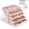 KAMIER Earring Holder Organizer Box with 5 Drawers, Clear Acrylic Jewellery Storage Box for Women, Includes 20 Portable Clear Bags for Earrings, Rings, Bracelets, Necklaces, Pink